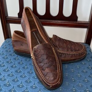 NWOT Johnston & Murphy leather basket weave slip on loafers